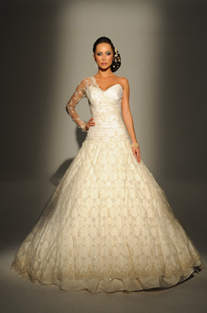Orifashion HandmadeModest Wedding Dress with One Sleeve design B